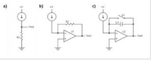 圖2:電流測量電路:電阻(a),互阻抗(b)和積分器(c)